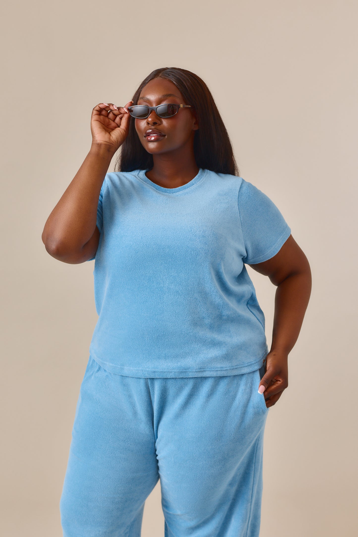 Towelling Short Sleeve T Shirt - Aqua