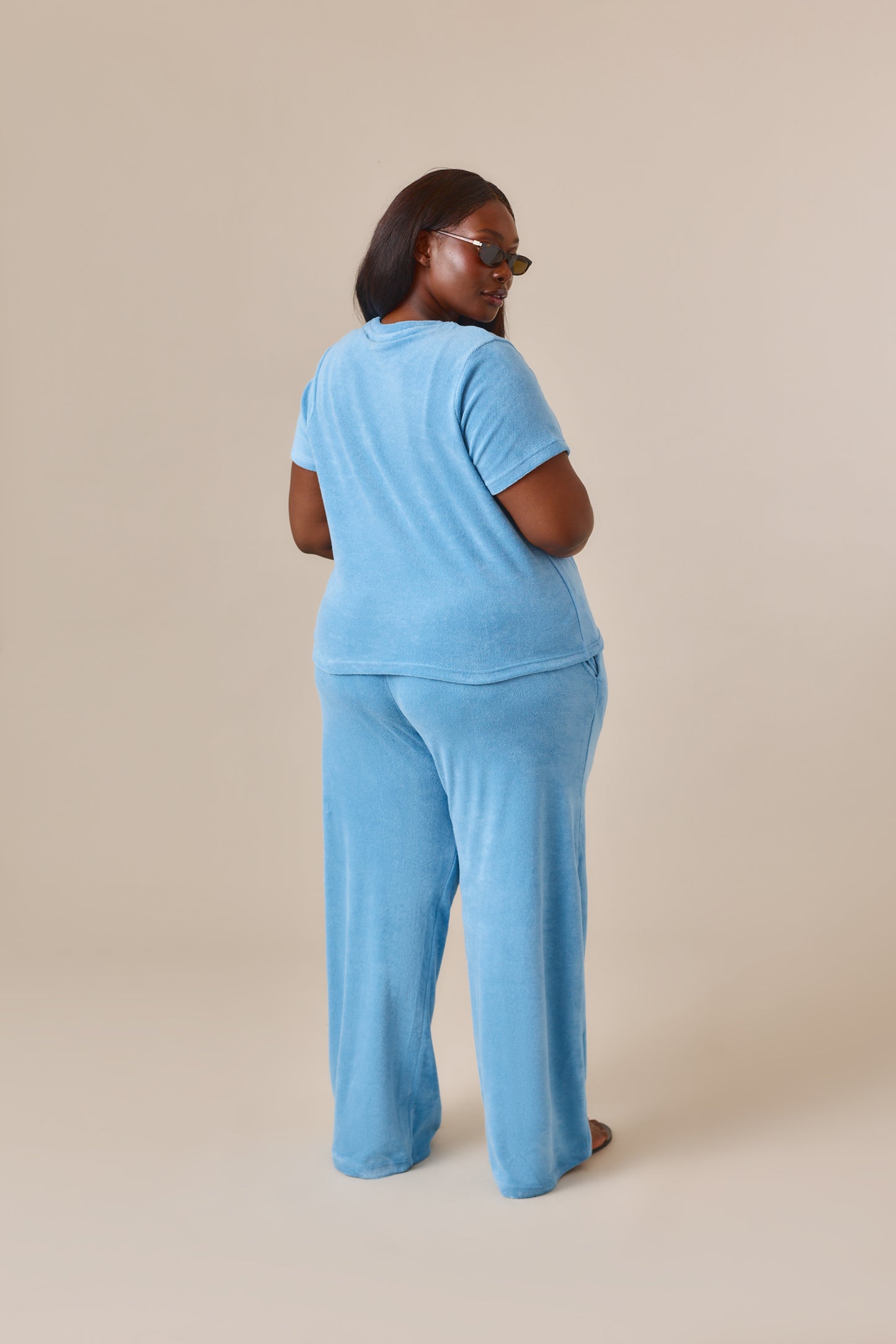 Towelling High Waist Trousers - Aqua