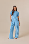 Towelling High Waist Trousers - Aqua