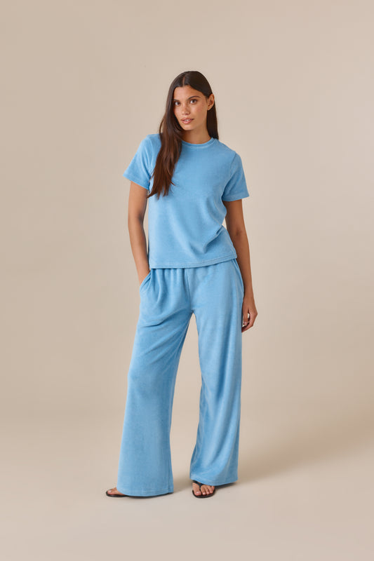 Towelling High Waist Trousers - Aqua