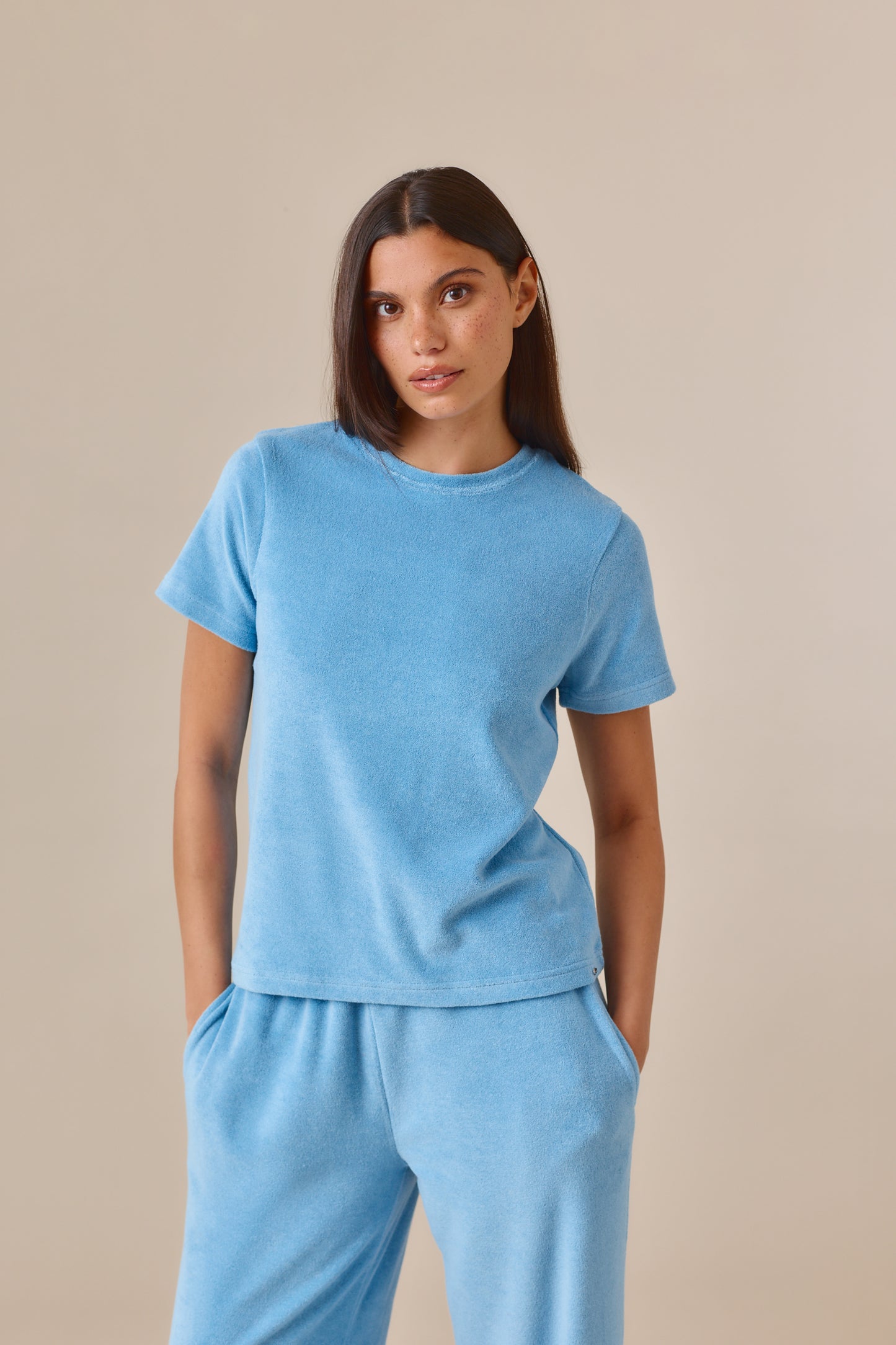 Towelling Short Sleeve T Shirt - Aqua