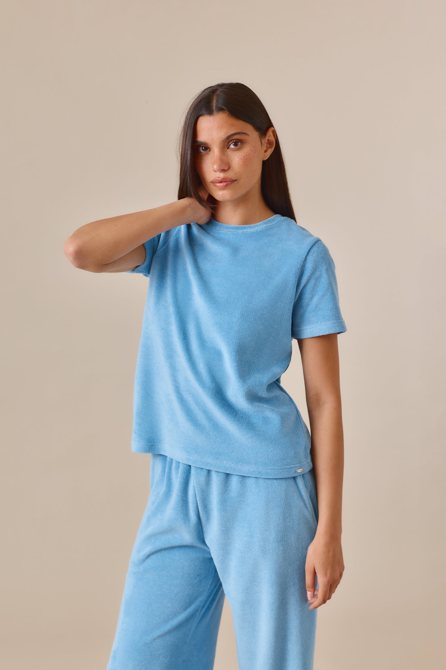 Towelling Short Sleeve T Shirt - Aqua