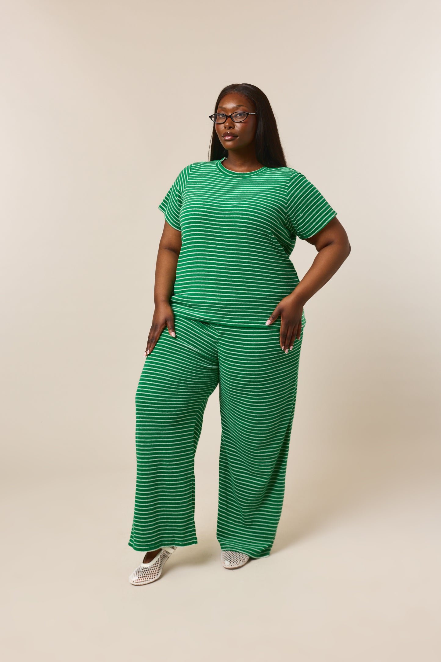 Towelling High Waist Trousers - Jelly Bean Green
