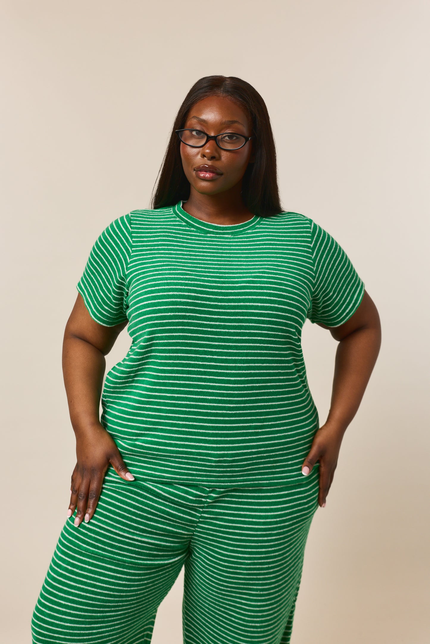 Towelling Stripe Short Sleeve T Shirt - Jelly Bean Green