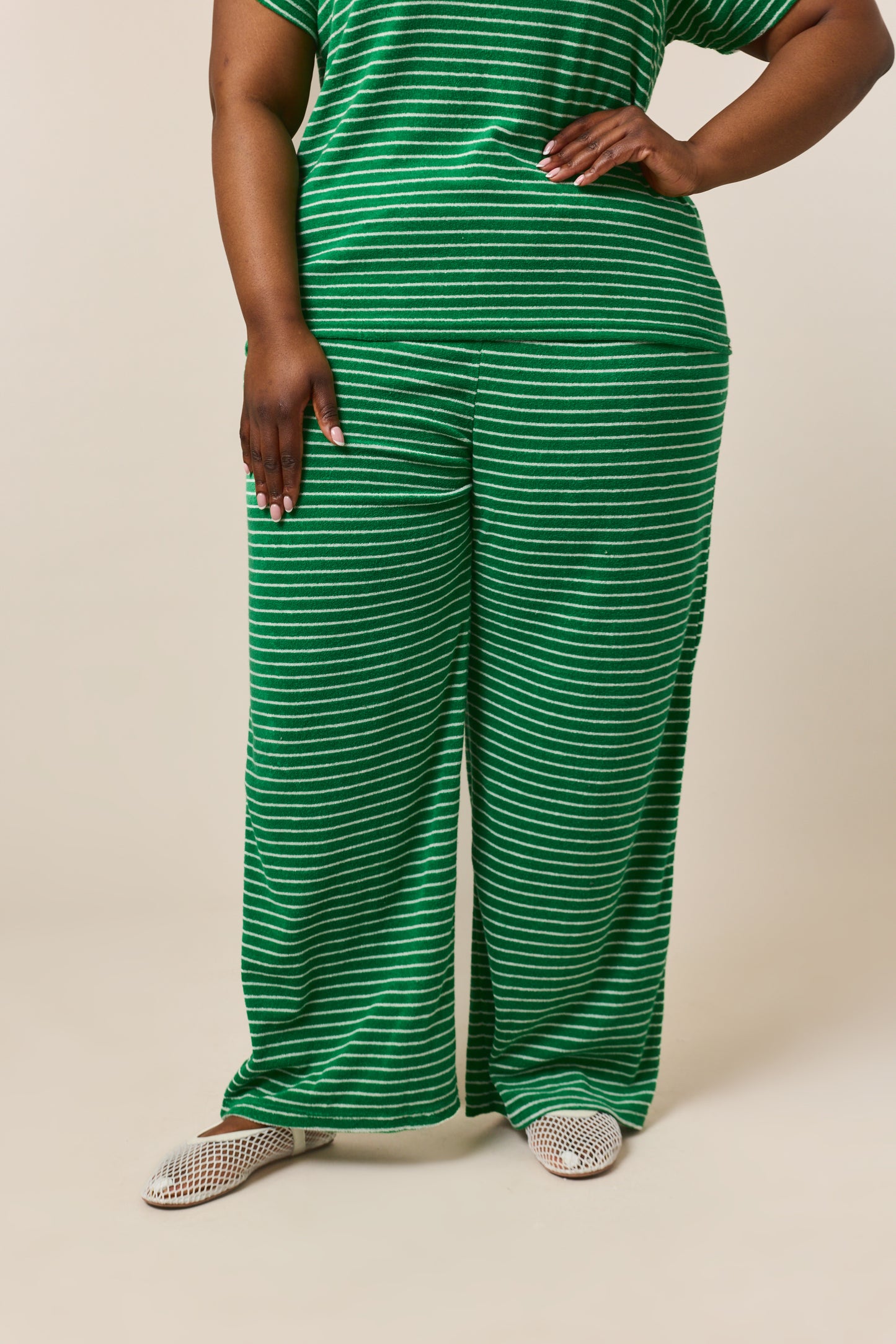Towelling High Waist Trousers - Jelly Bean Green