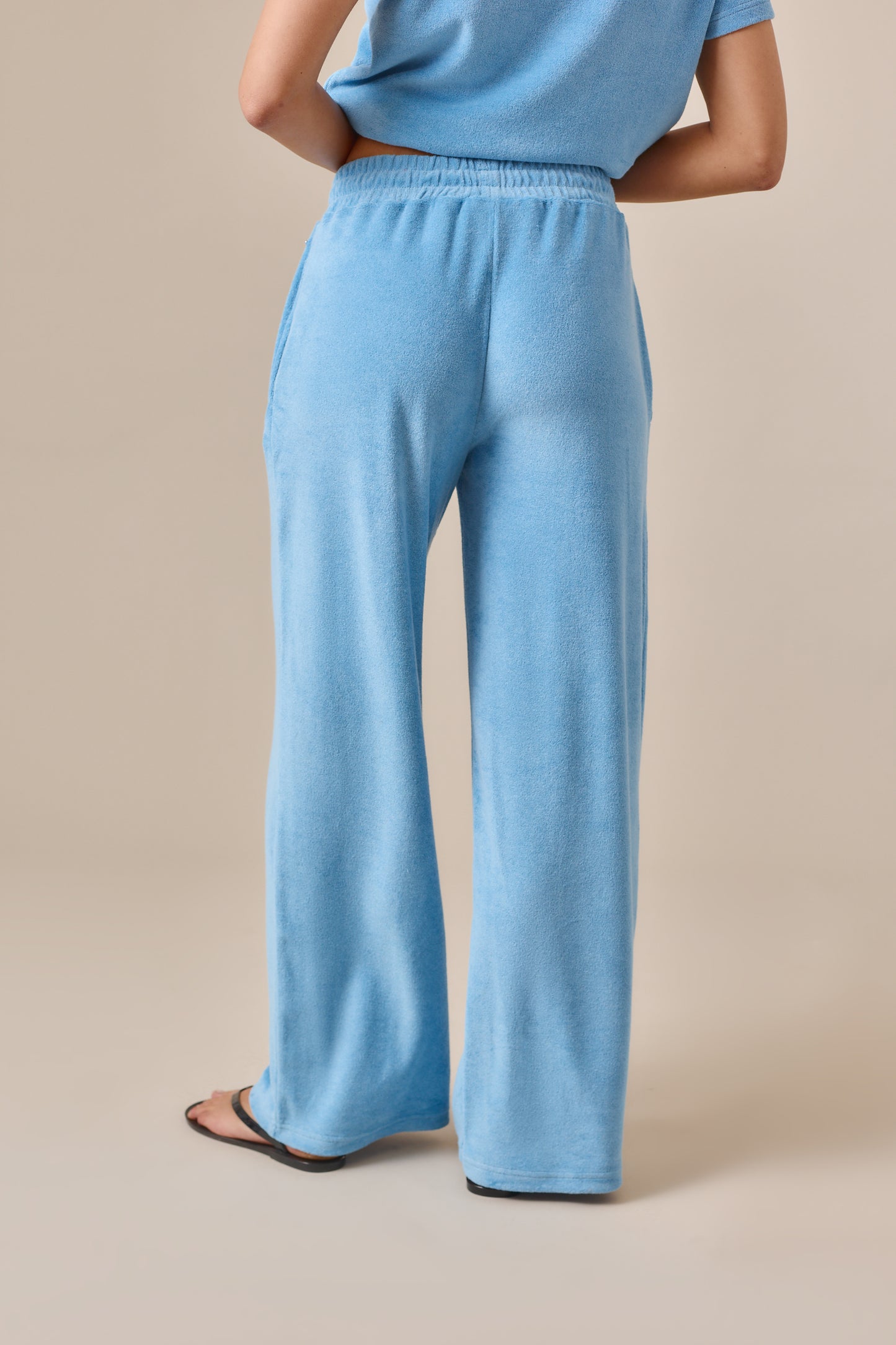 Towelling High Waist Trousers - Aqua