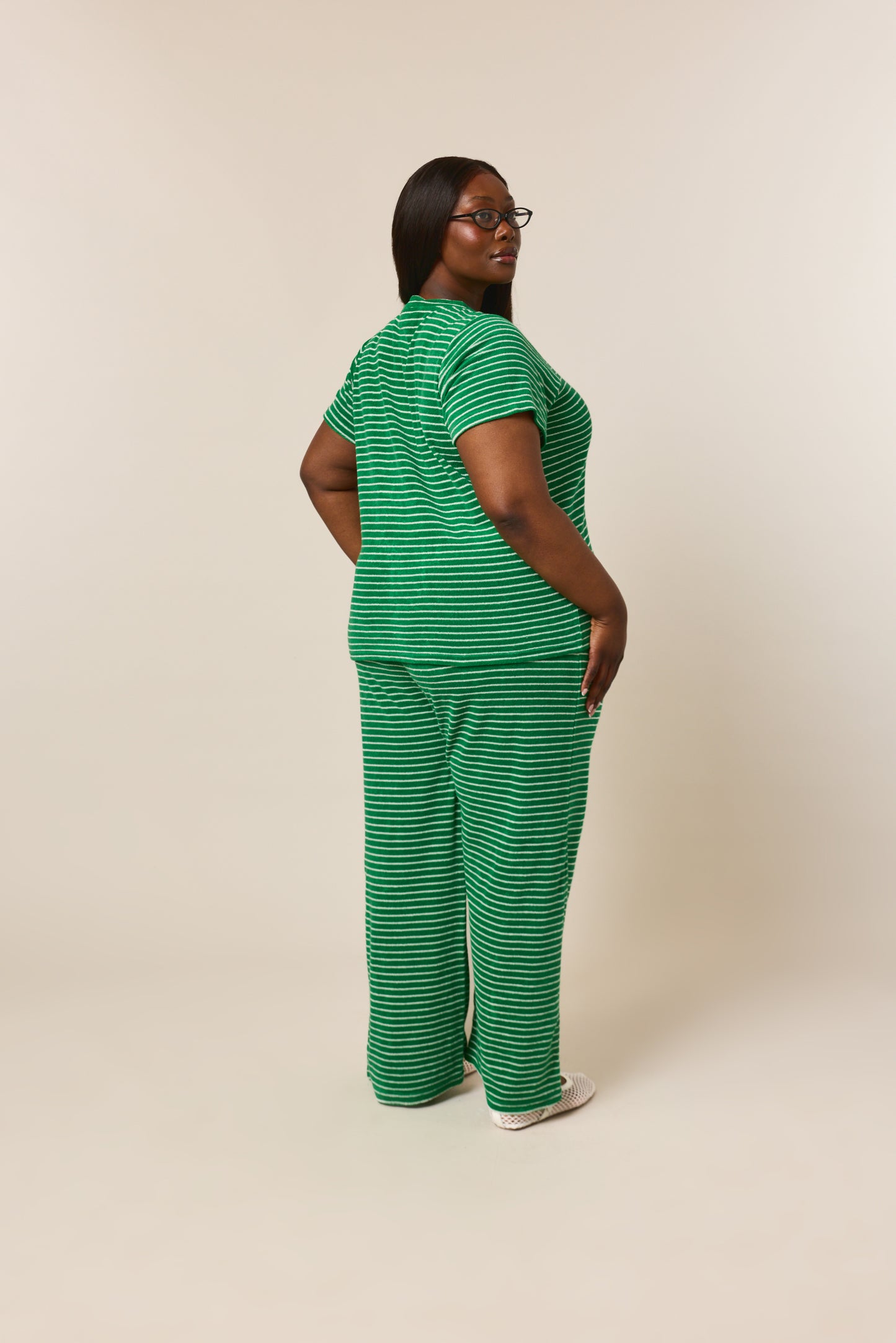 Towelling High Waist Trousers - Jelly Bean Green