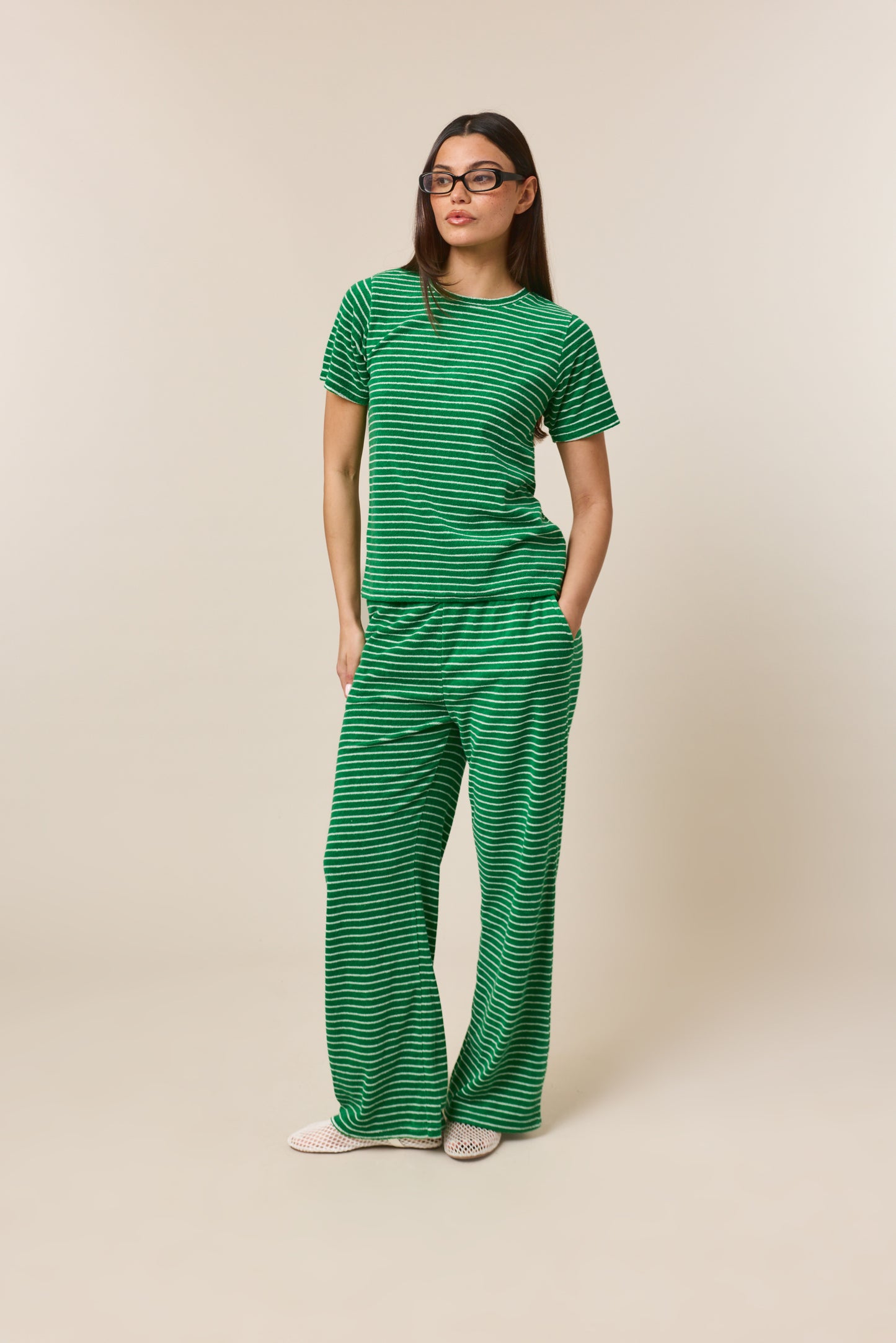 Towelling Stripe Short Sleeve T Shirt - Jelly Bean Green