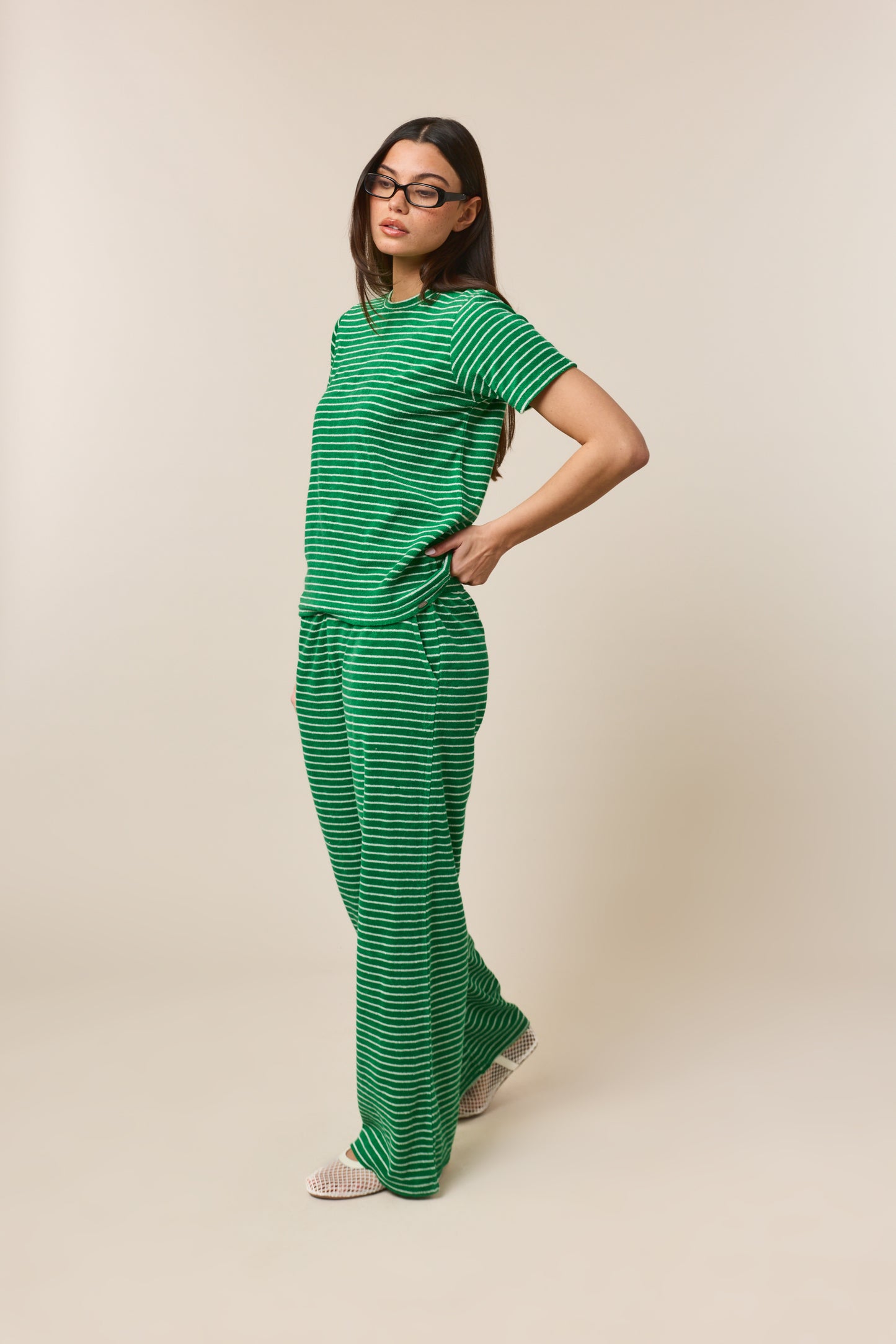 Towelling High Waist Trousers - Jelly Bean Green