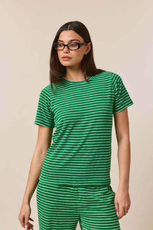 Towelling Stripe Short Sleeve T Shirt - Jelly Bean Green