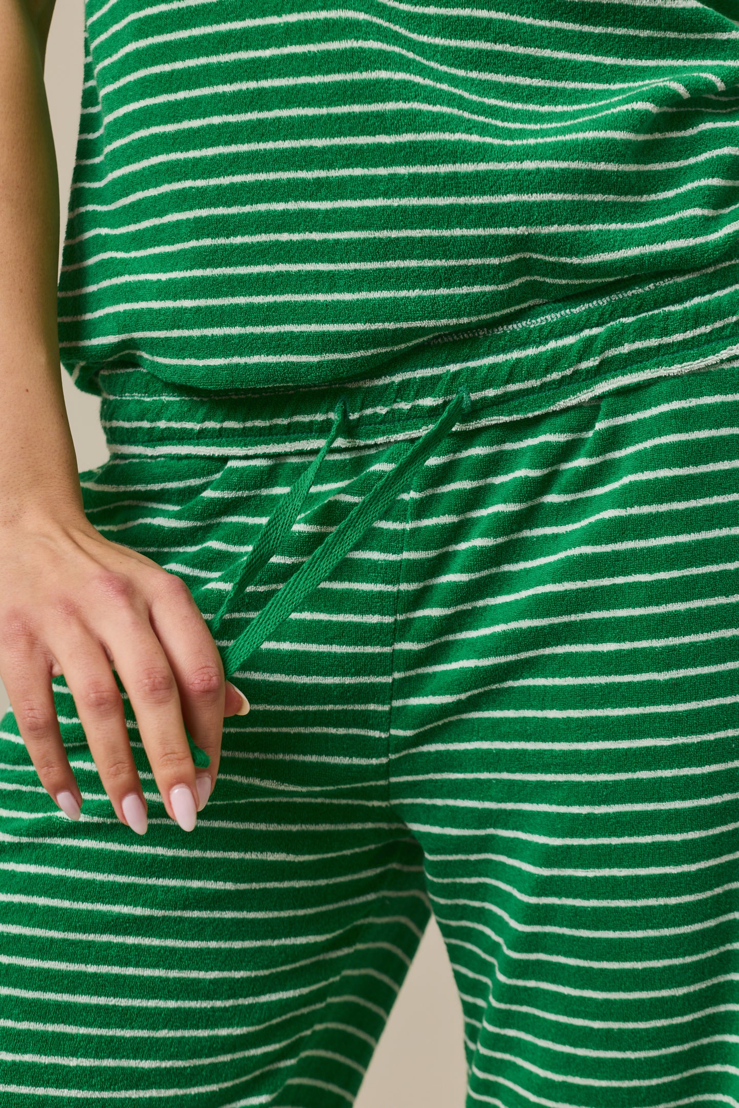 Towelling High Waist Trousers - Jelly Bean Green