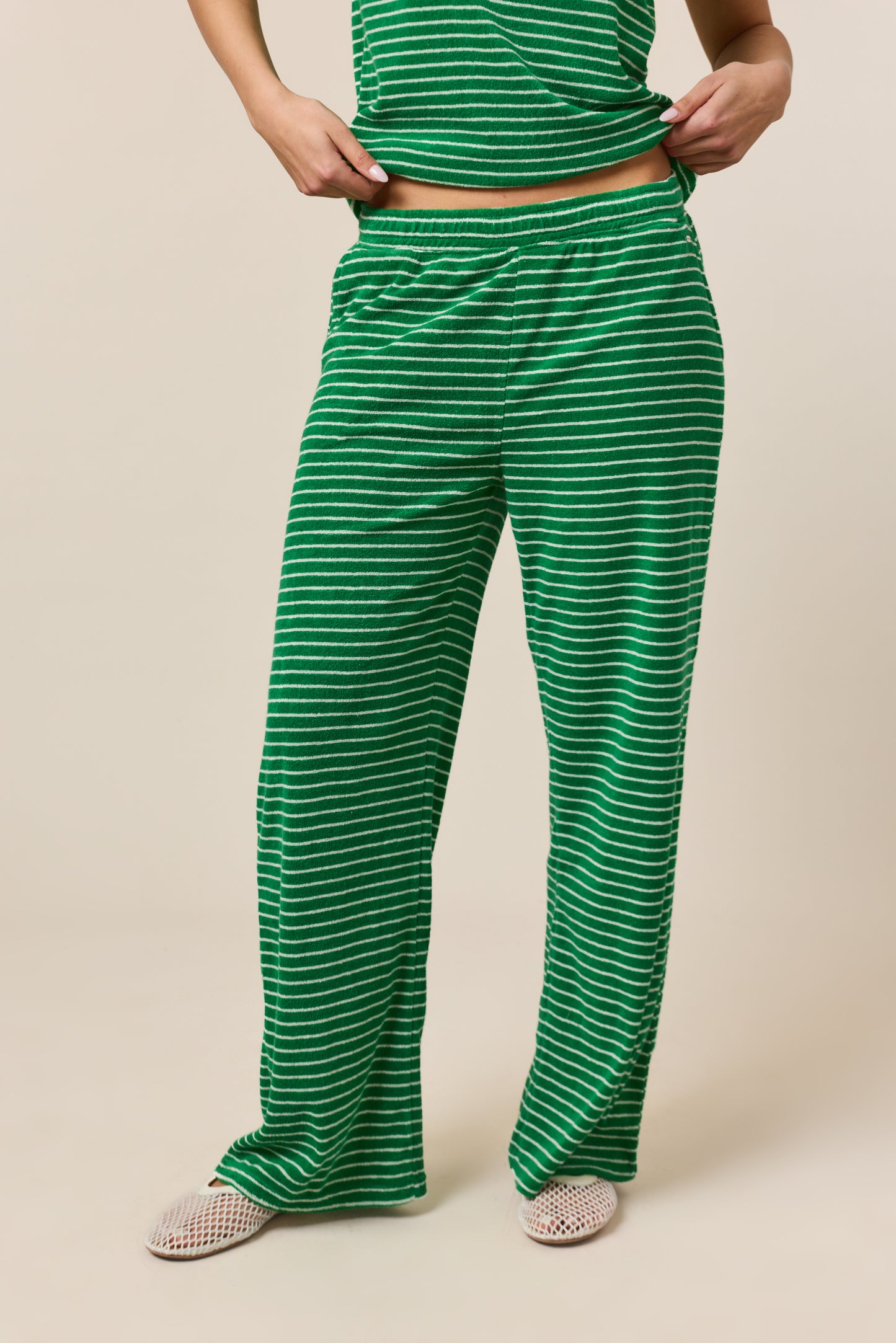 Towelling High Waist Trousers - Jelly Bean Green