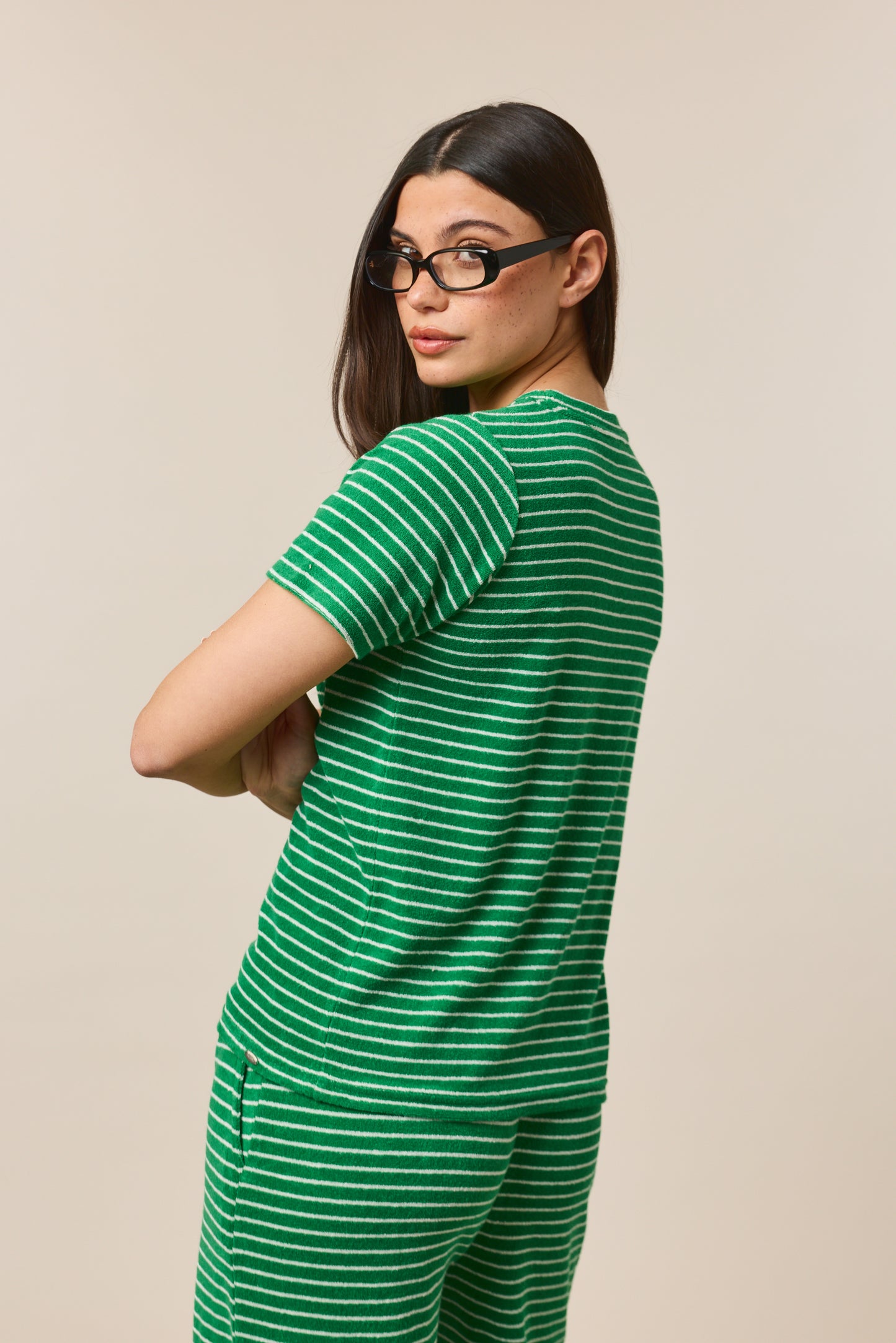 Towelling Stripe Short Sleeve T Shirt - Jelly Bean Green