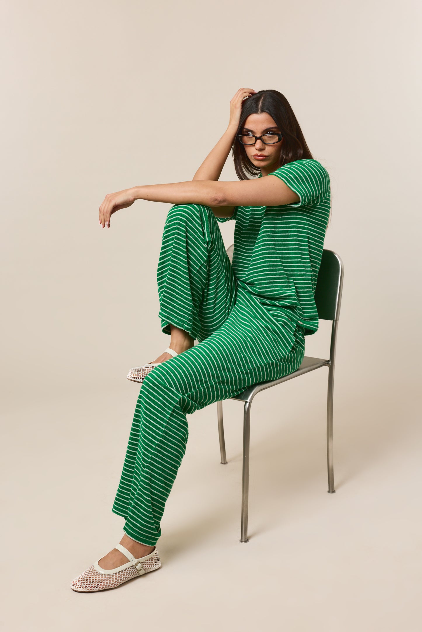 Towelling Stripe Short Sleeve T Shirt - Jelly Bean Green