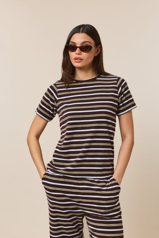 Towelling Stripe Short Sleeve T-Shirt - Espresso