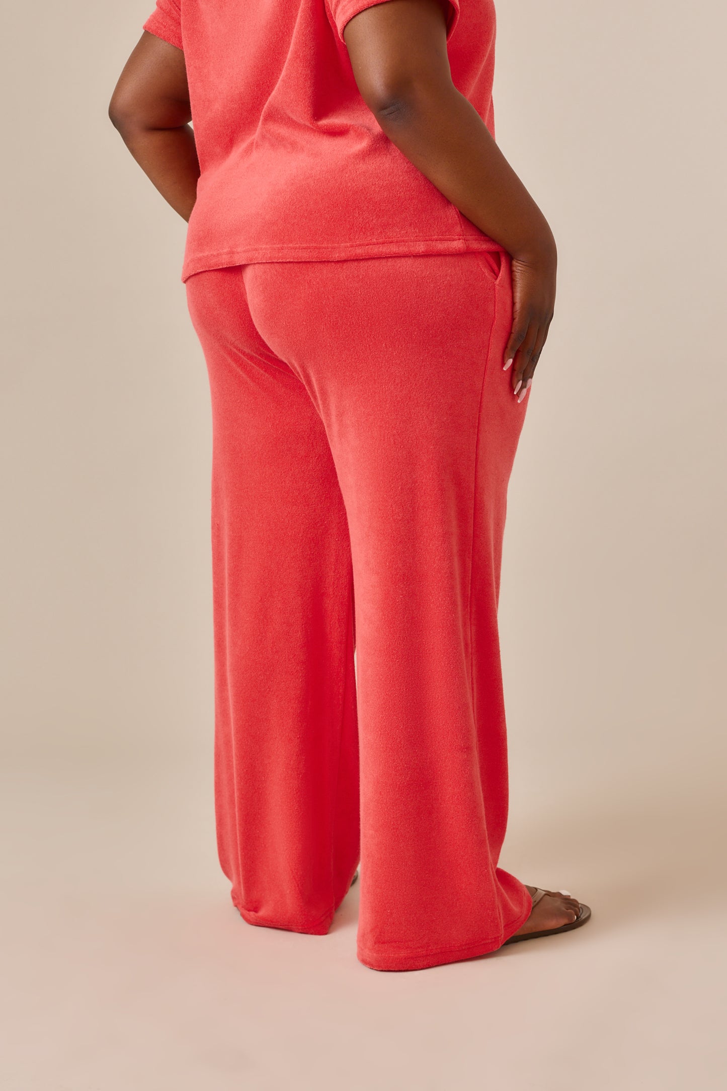 Towelling High Waist Trousers - Coral