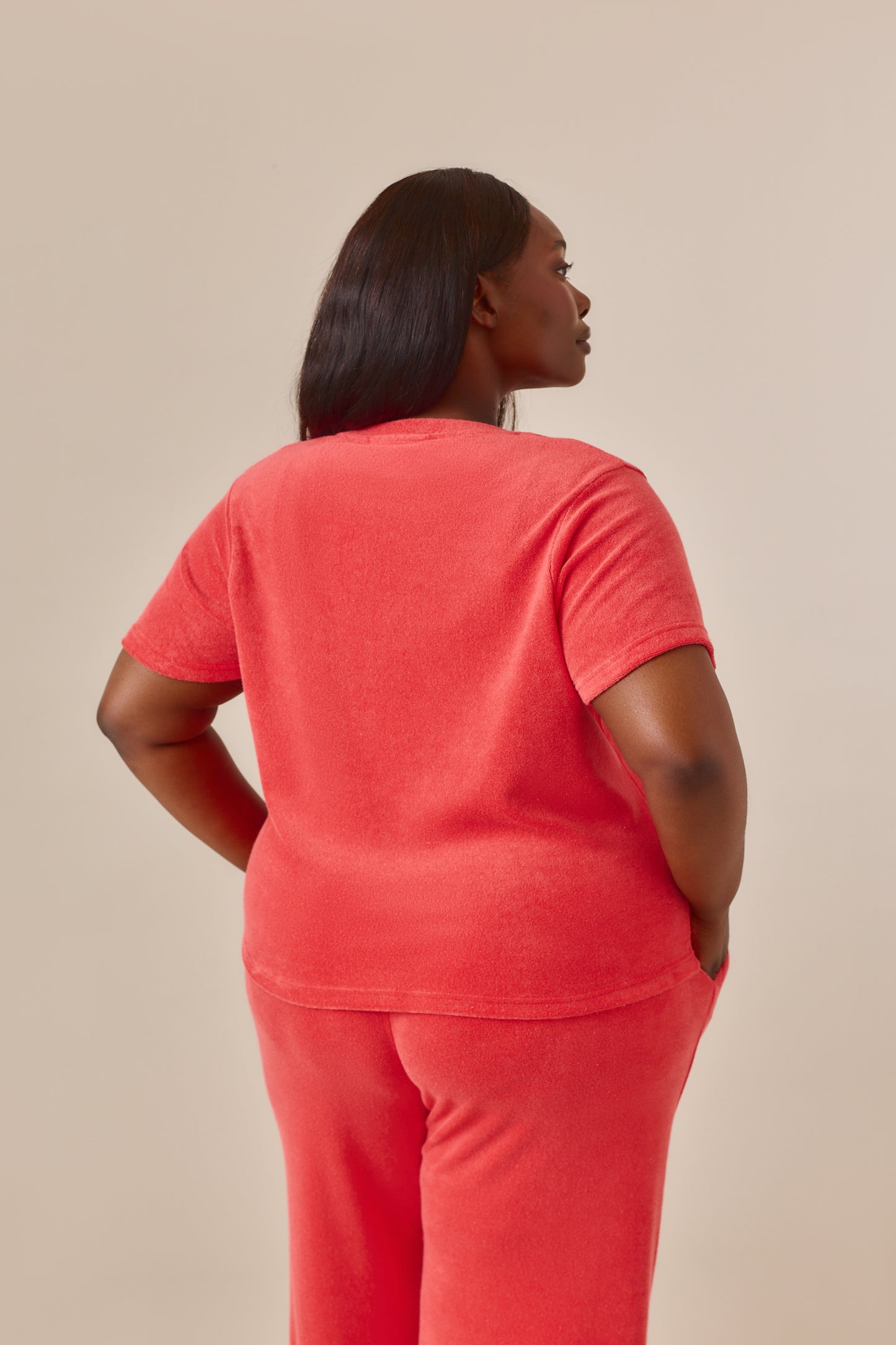 Towelling Short Sleeve T Shirt - Coral