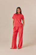 Towelling High Waist Trousers - Coral