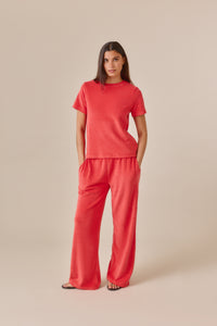 Towelling High Waist Trousers - Coral