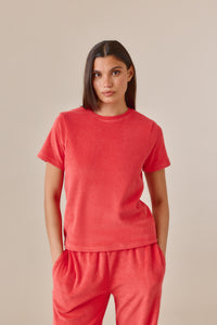 Towelling Short Sleeve T Shirt - Coral