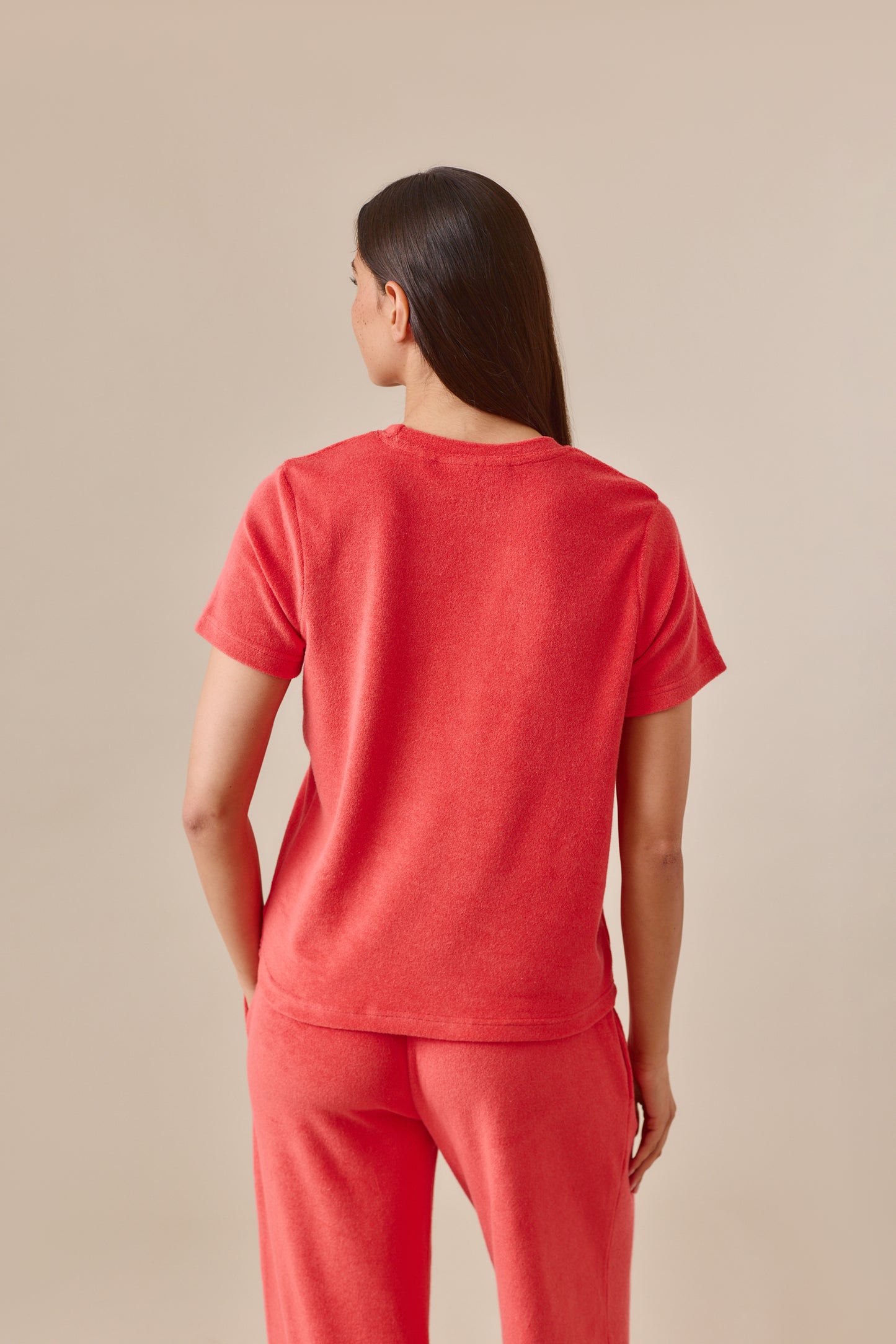 Towelling Short Sleeve T Shirt - Coral