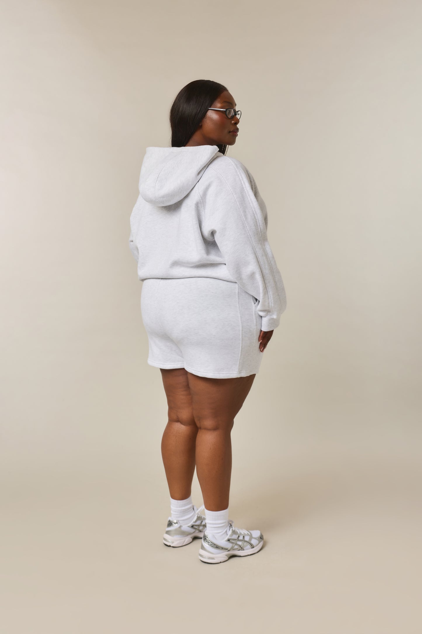 Quarter Zip Hoodie 2-1 Shorts Tracksuit - Grey Marl