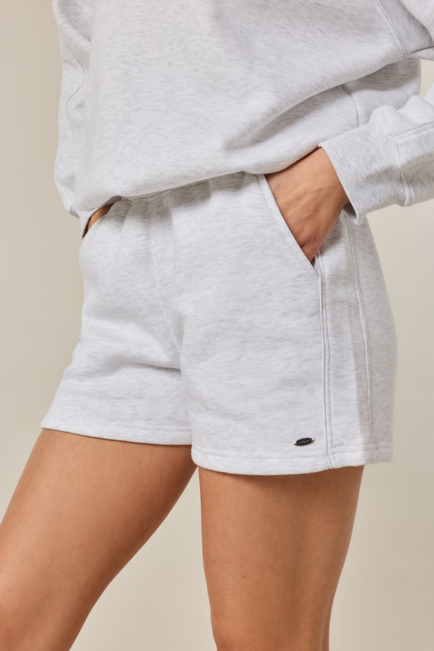 Quarter Zip Hoodie 2-1 Shorts Tracksuit - Grey Marl