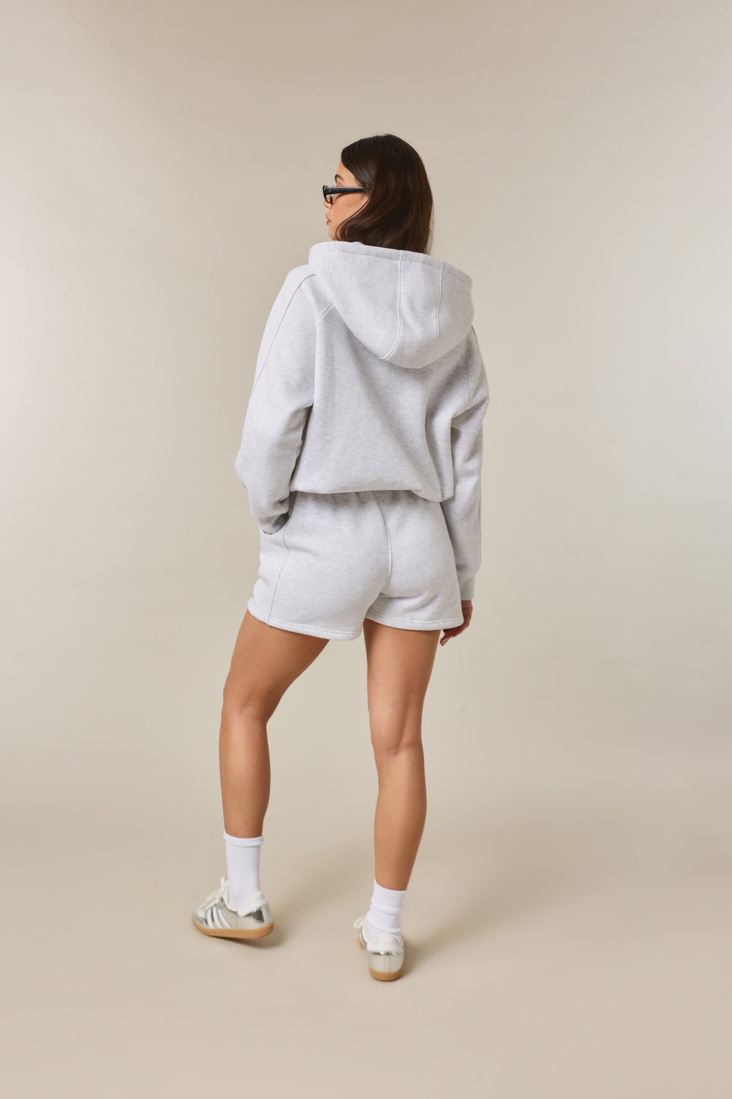 Quarter Zip Hoodie 2-1 Shorts Tracksuit - Grey Marl