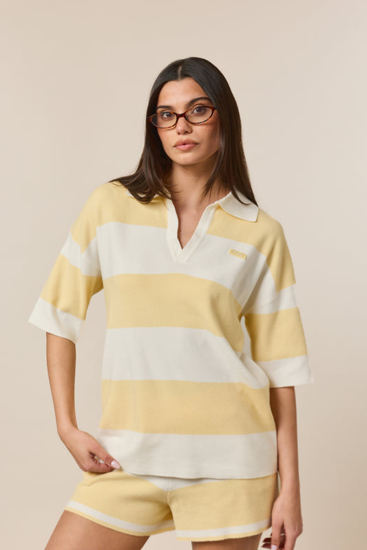 Stripe Knitted High Waisted Shorts - Lemon Sorbet