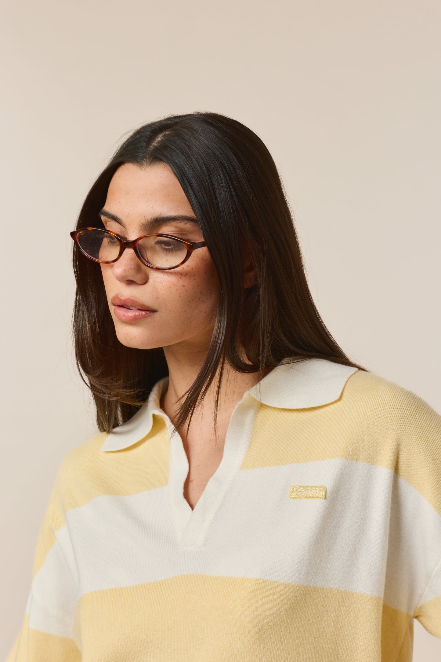 Stripe Knitted Collar Short Sleeve Top - Lemon Sorbet