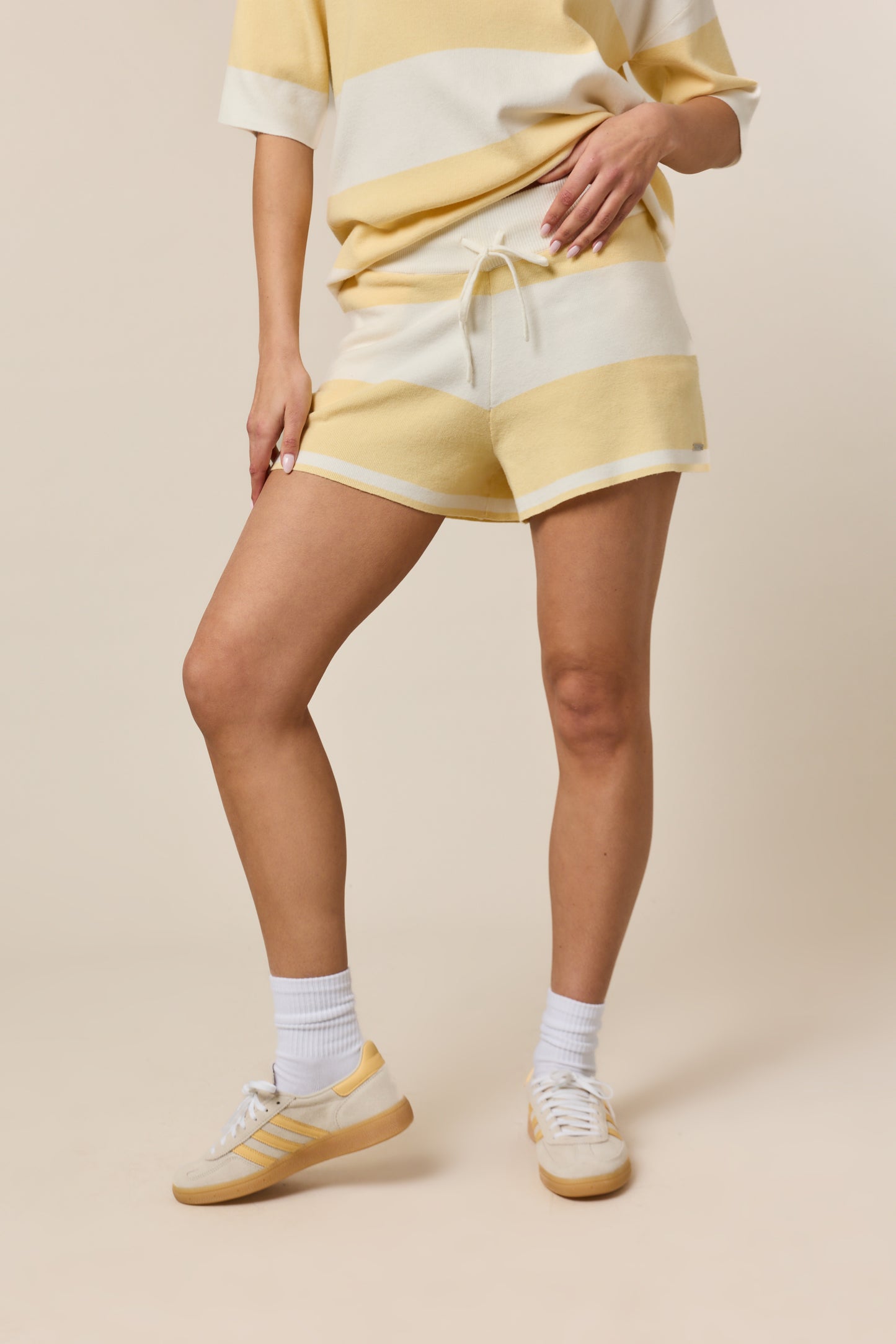 Stripe Knitted High Waisted Shorts - Lemon Sorbet