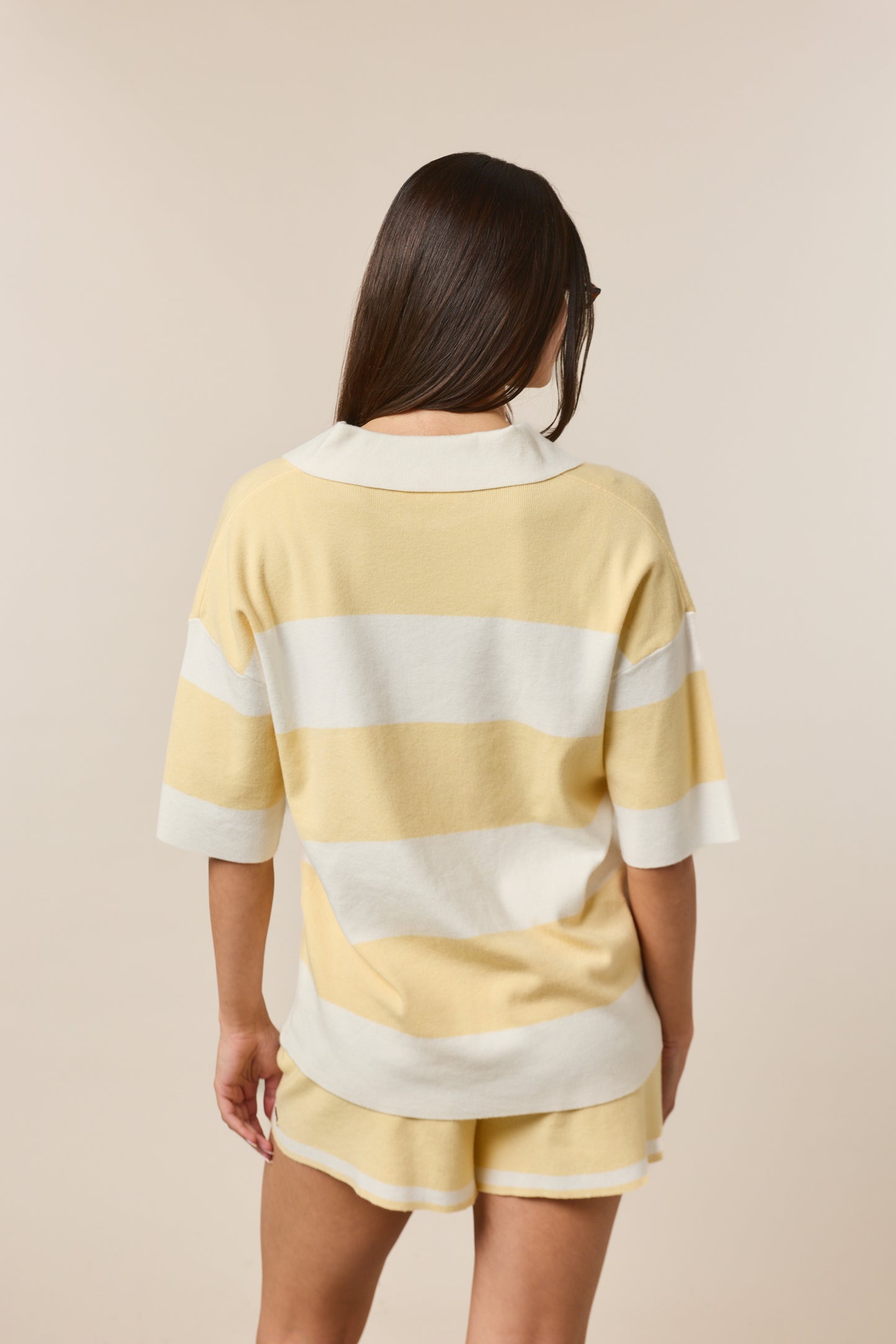 Stripe Knitted High Waisted Shorts - Lemon Sorbet