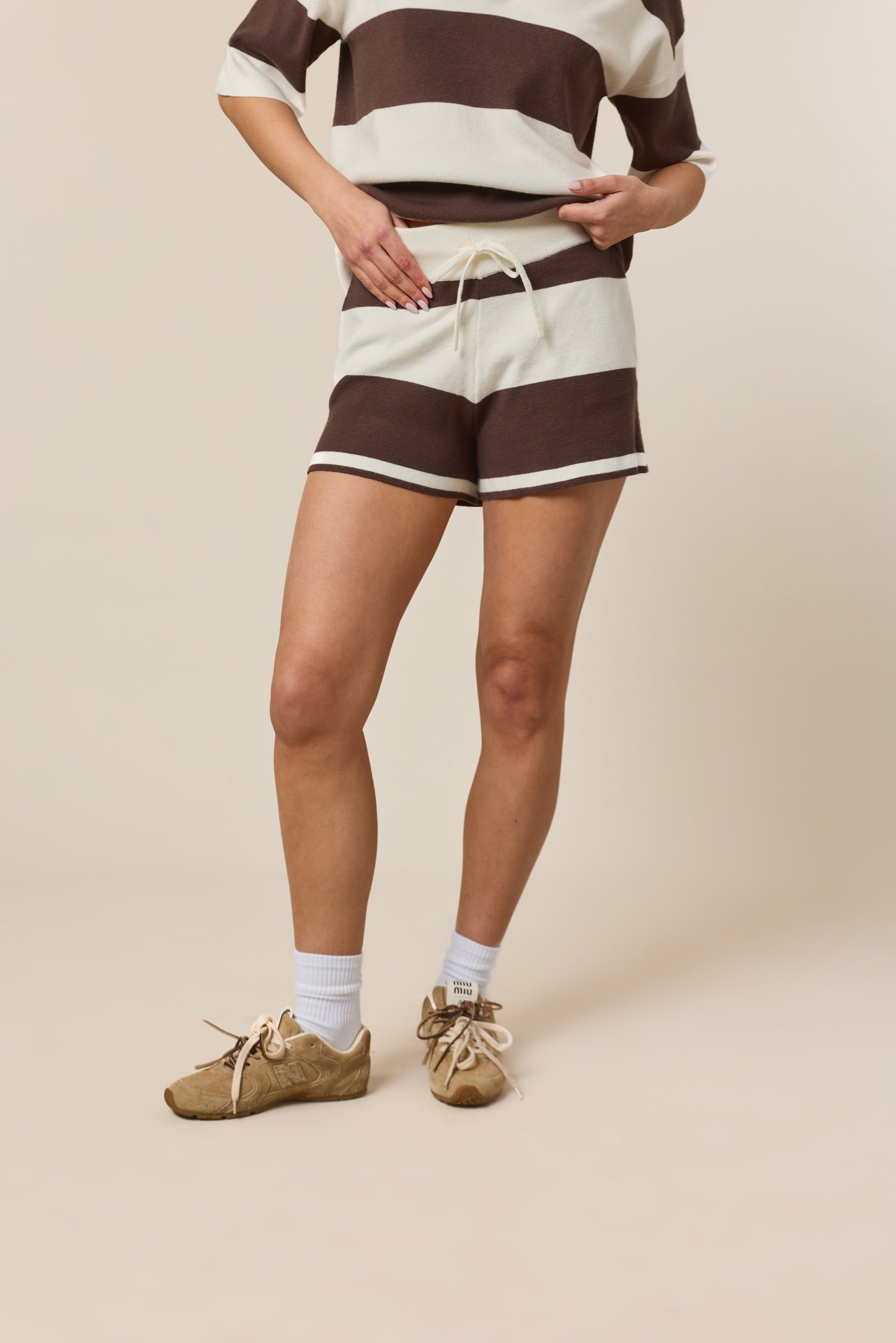Stripe Knitted High Waisted Shorts - Cocoa