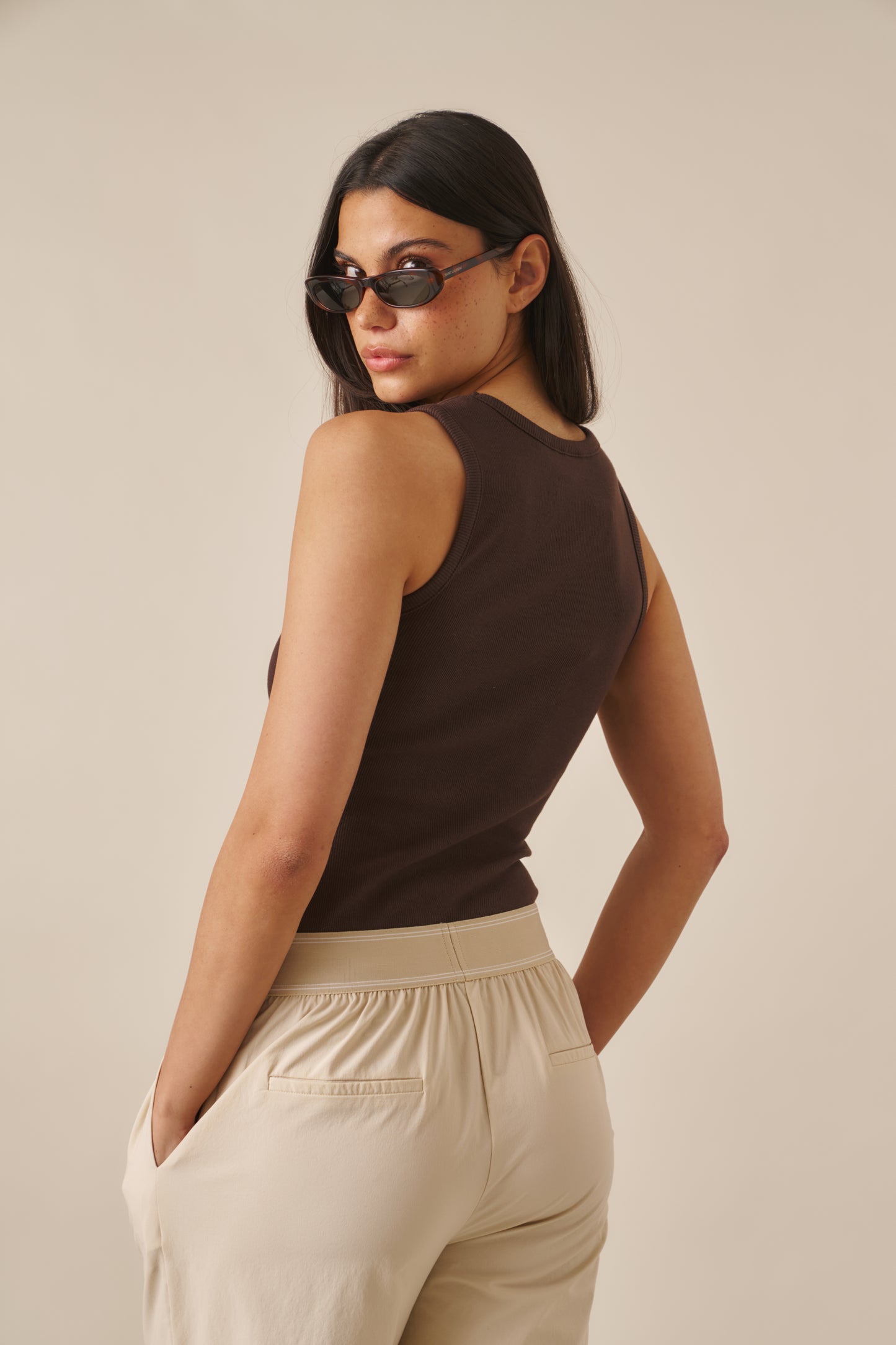 Ribbed Emblem Vest Top - Espresso