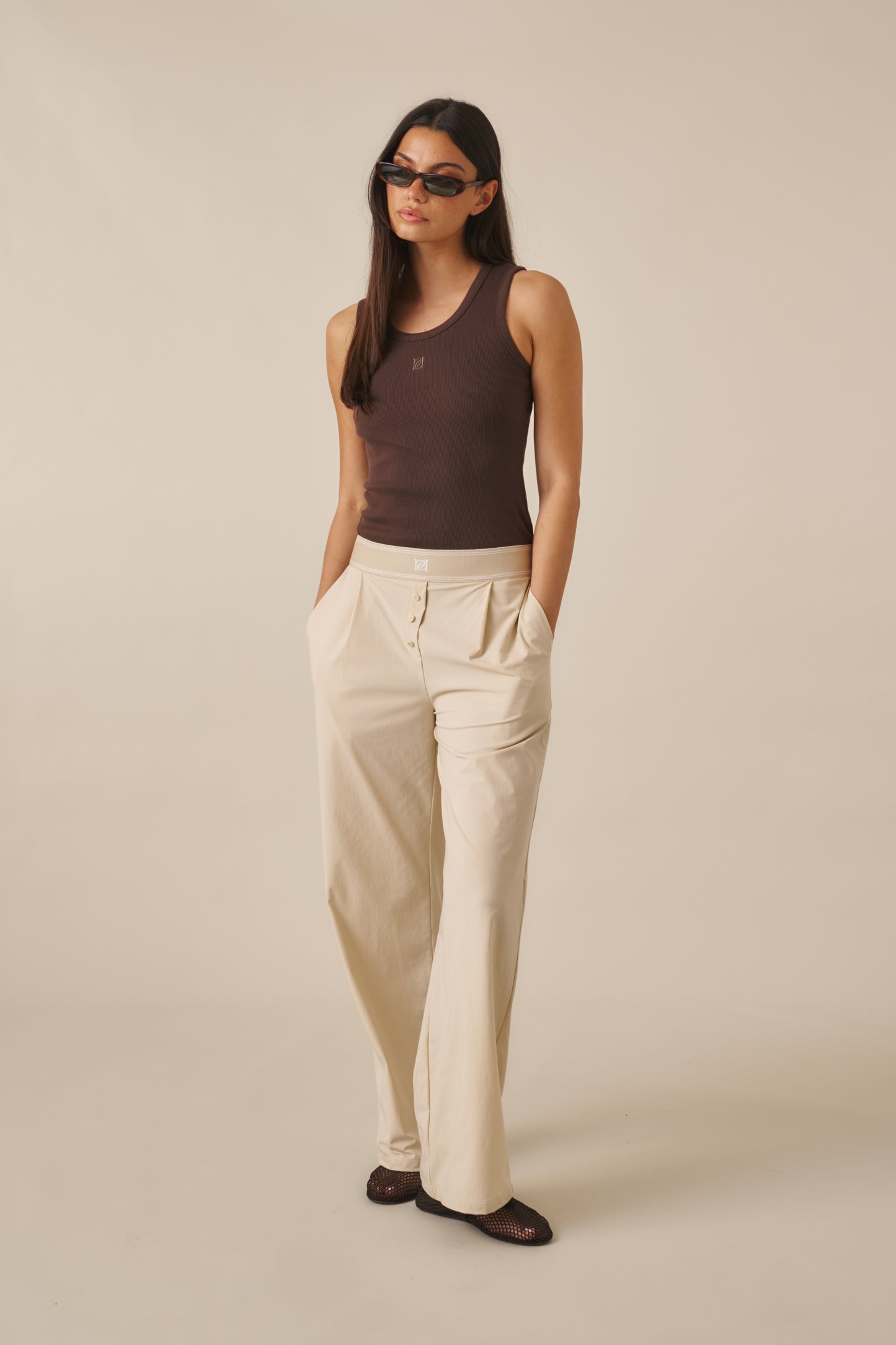 Ribbed Emblem Vest Top - Espresso