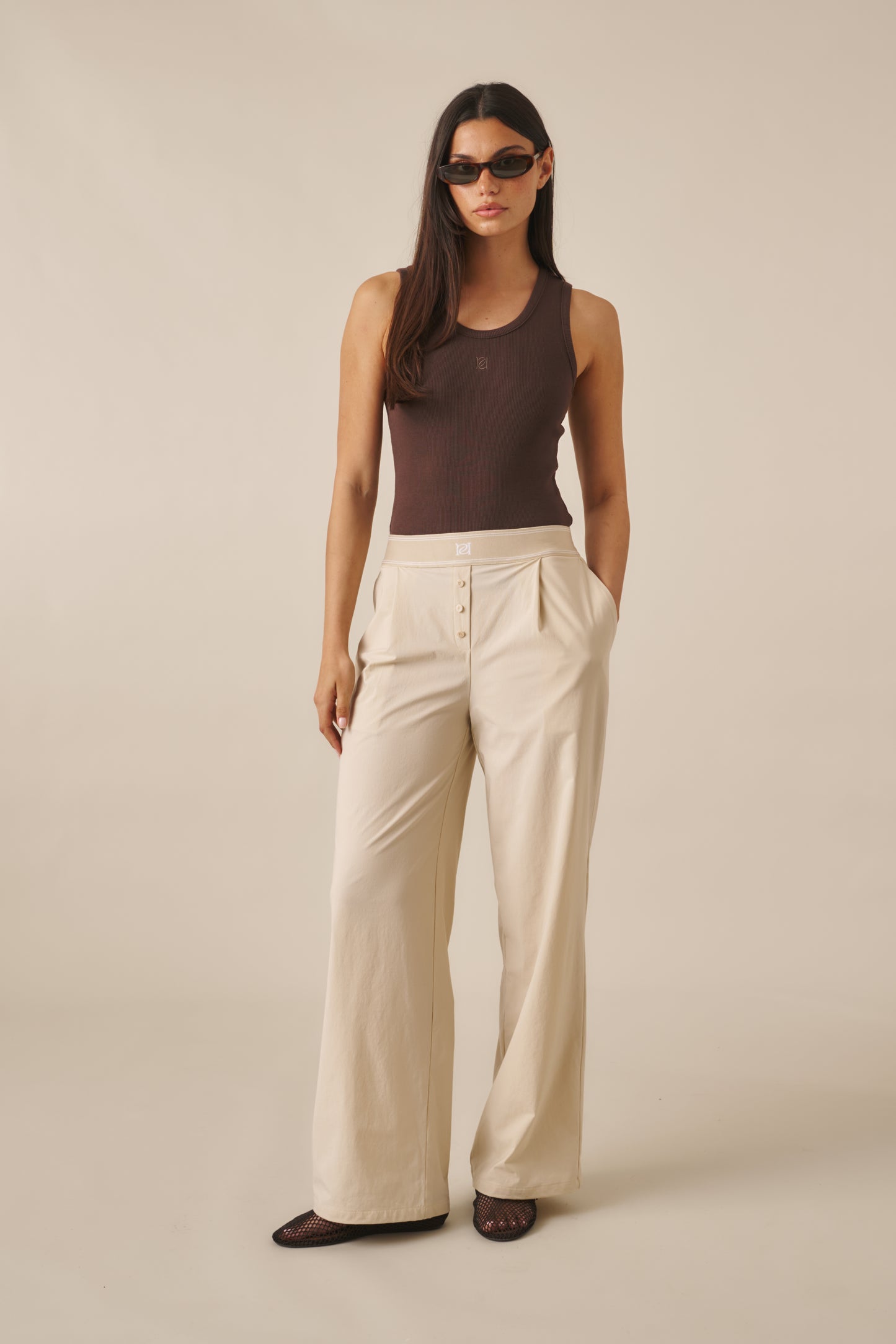 Ribbed Emblem Vest Top - Espresso