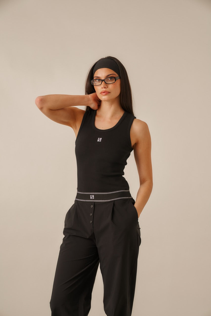 Ribbed Emblem Vest Top - Core Black