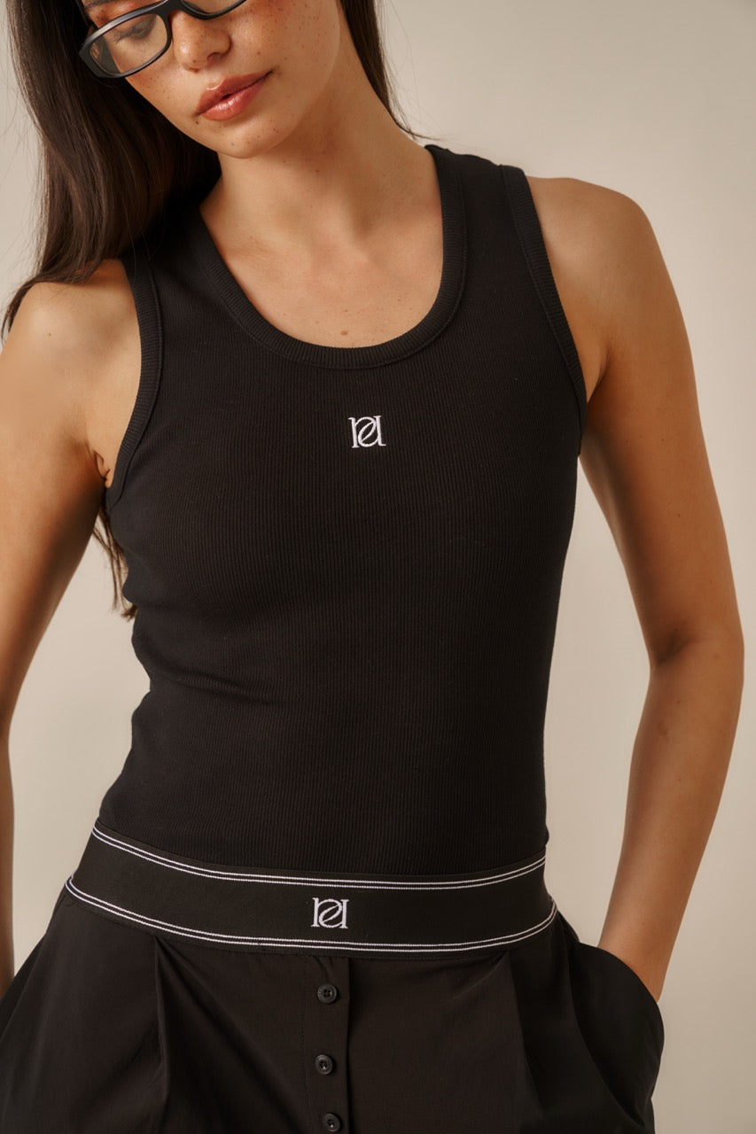 Ribbed Emblem Vest Top - Core Black