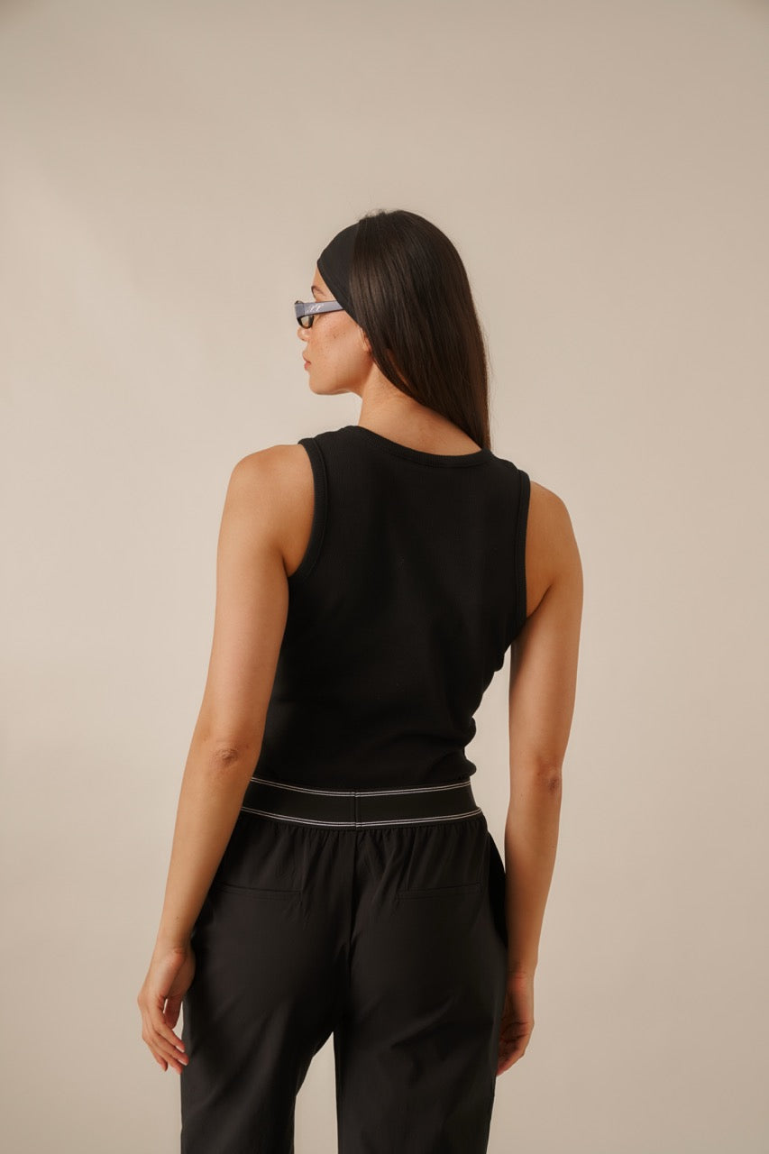 Ribbed Emblem Vest Top - Core Black