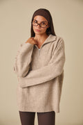 Oversized Quarter Zip Knitted Jumper - Oatmeal
