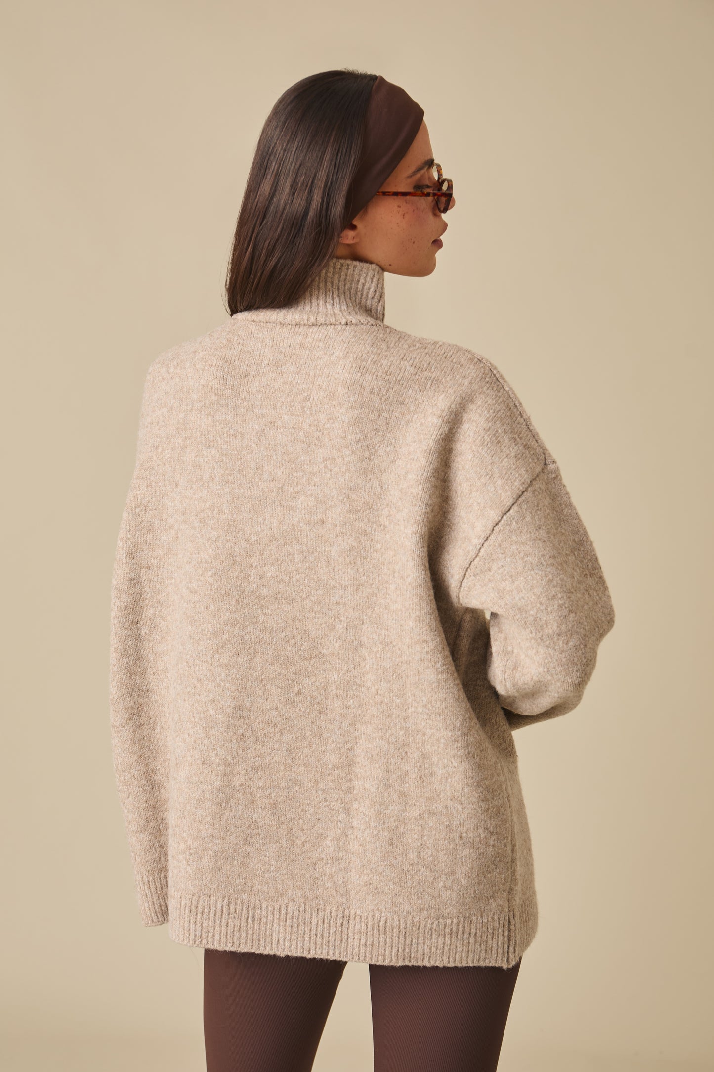 Oversized Quarter Zip Knitted Jumper - Oatmeal