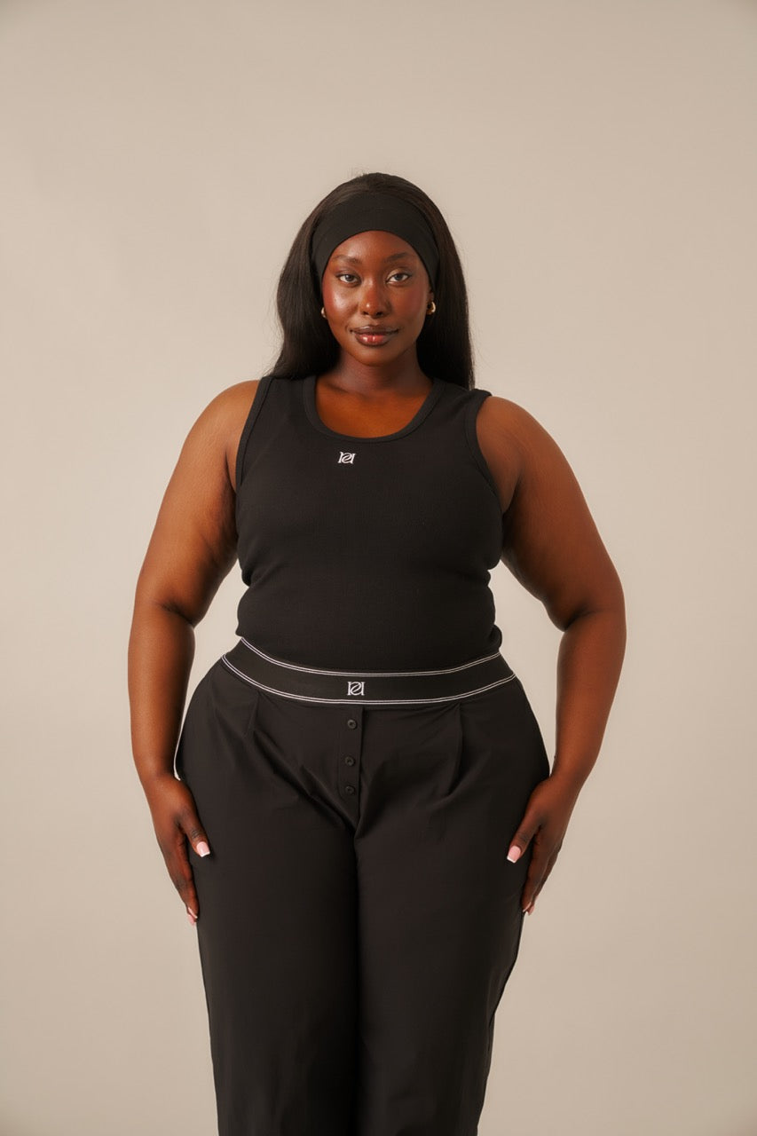 Ribbed Emblem Vest Top - Core Black