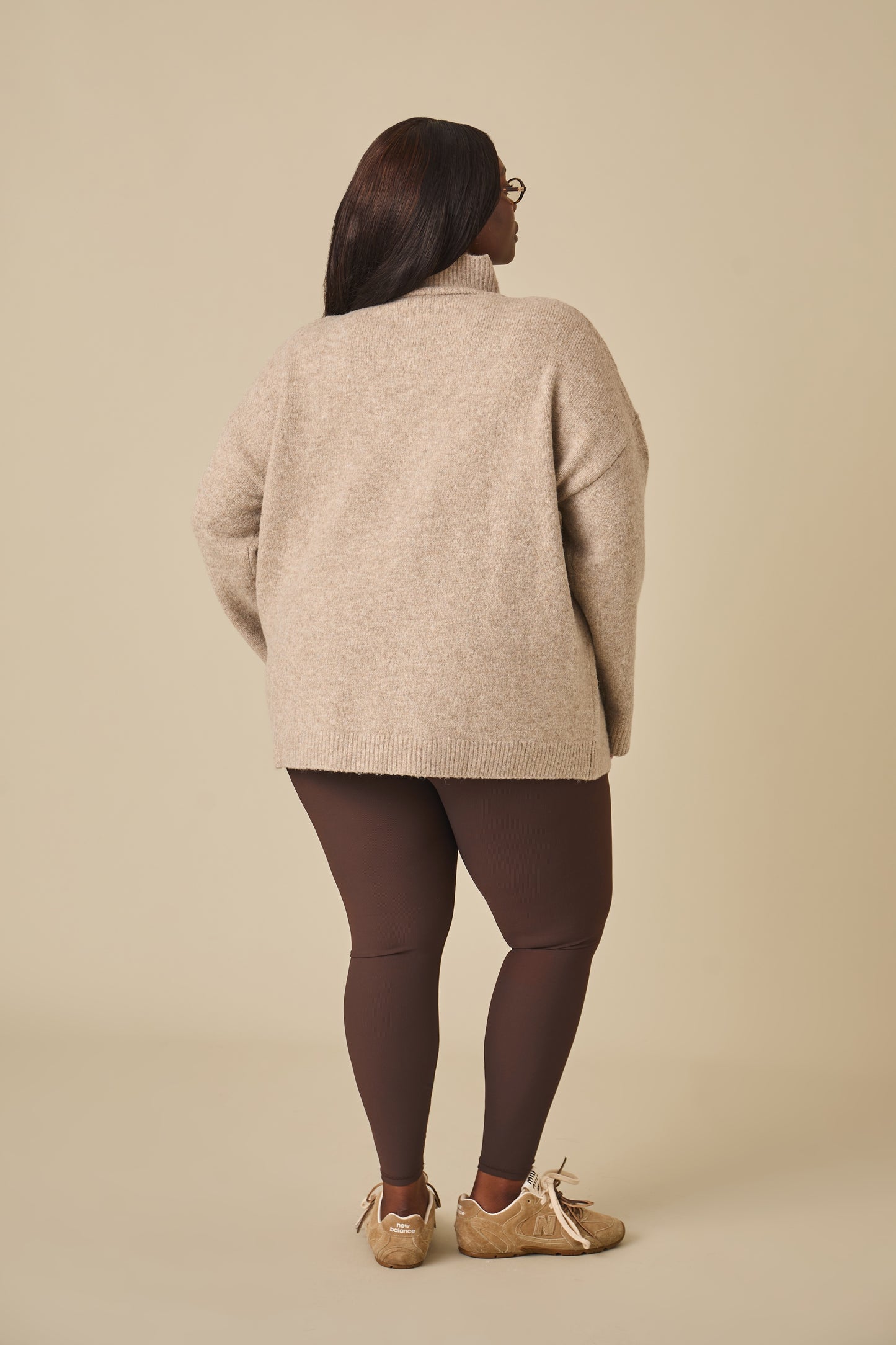 Oversized Quarter Zip Knitted Jumper - Oatmeal