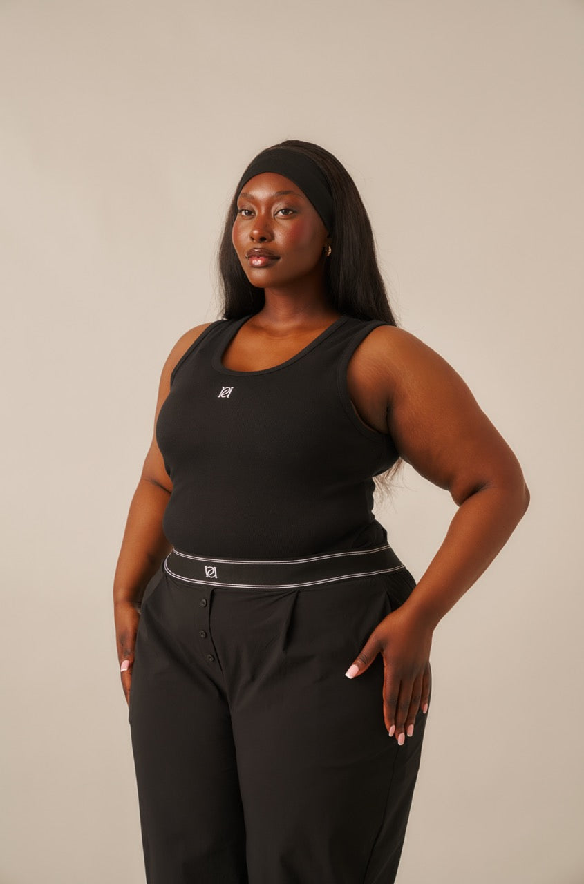 Ribbed Emblem Vest Top - Core Black