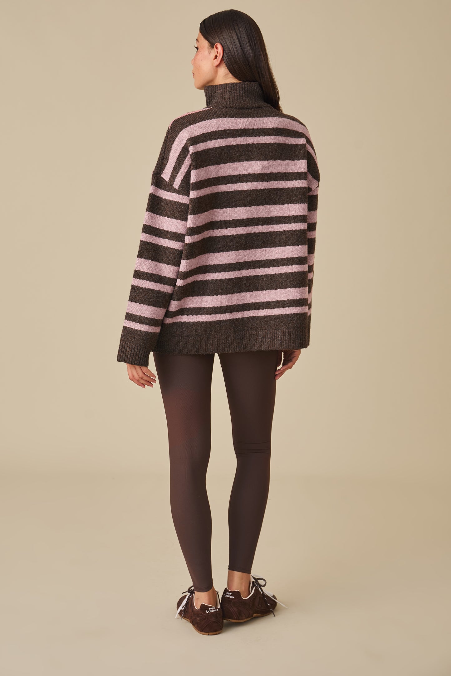 Oversized Stripe Quarter Zip Knitted Jumper - Vintage Pink