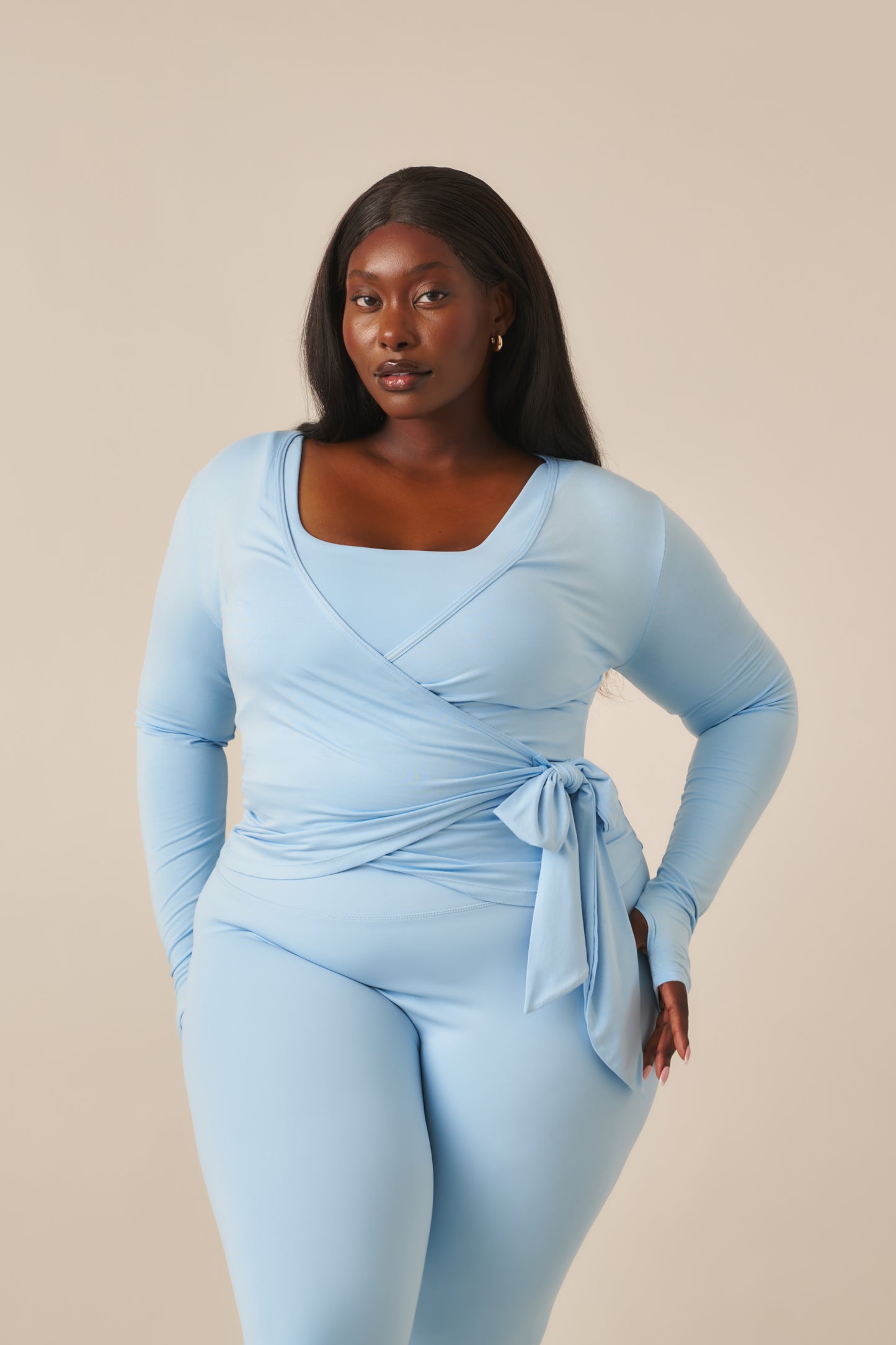 Ballet Wrap Long Sleeve Top - Powder Blue