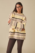 Stripe Oversized Knitted Hoodie - Oatmeal