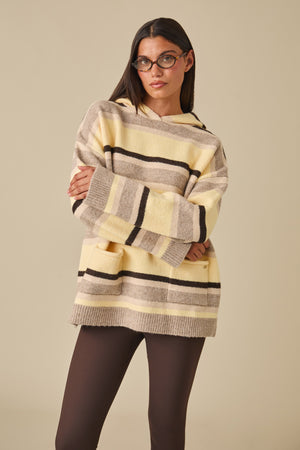 Stripe Oversized Knitted Hoodie - Oatmeal – reasn