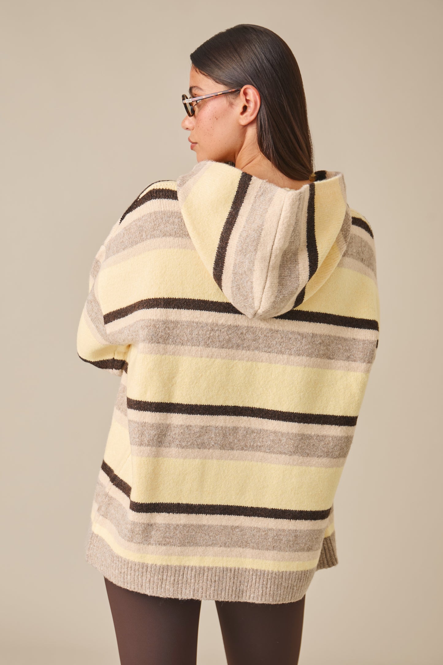 Stripe Oversized Knitted Hoodie - Oatmeal