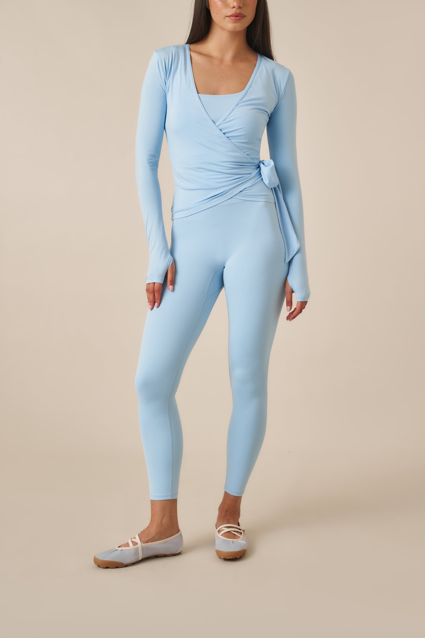 Ballet Wrap Long Sleeve Top - Powder Blue